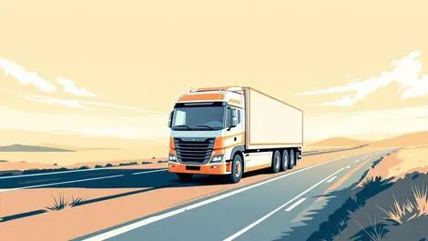 Illustration modern semi truck autonomous driverless highway open landscape