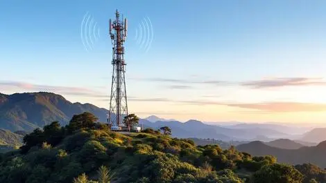 Realistic mobile network tower new zealand lush landscape connectivity growth