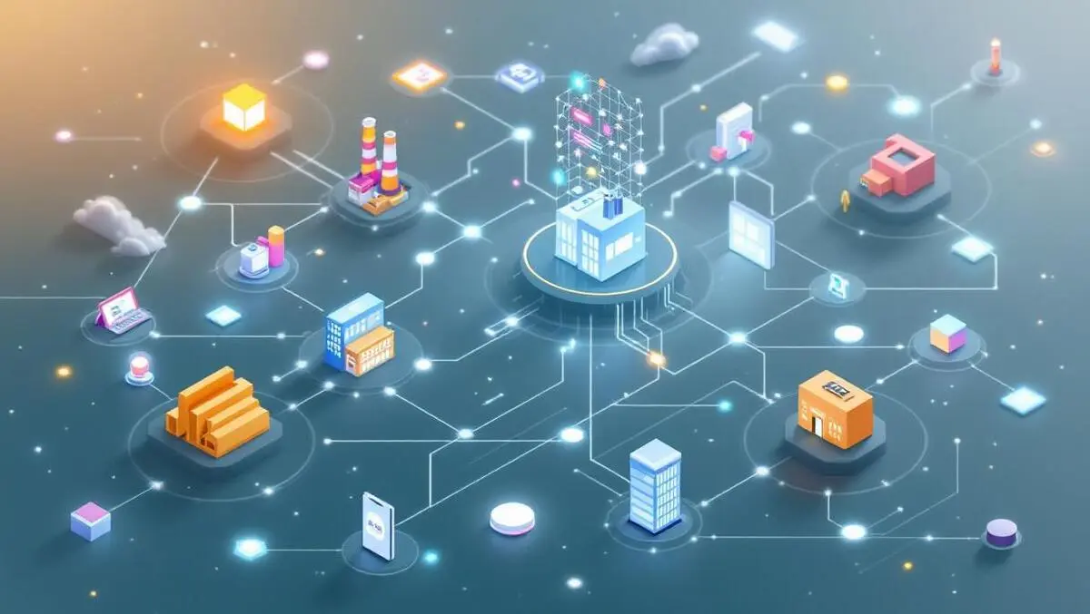 Illustration interconnected data streams factories offices devices ai automation