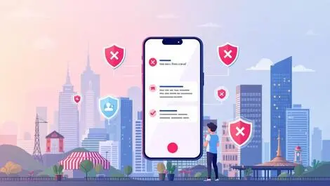 Smartphone blocked calls messages digital shields indonesian cityscape