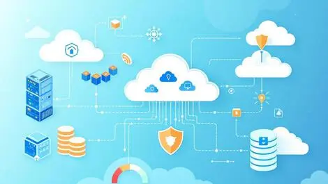 Detailed illustration interconnected cloud servers storage data security disaster recovery