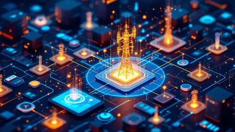 Telecommunications network mobile devices server nodes glowing data streams ai personalization