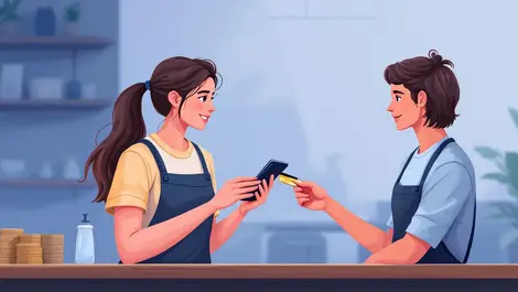 Australian small business owner customer contactless payment smartphone retail