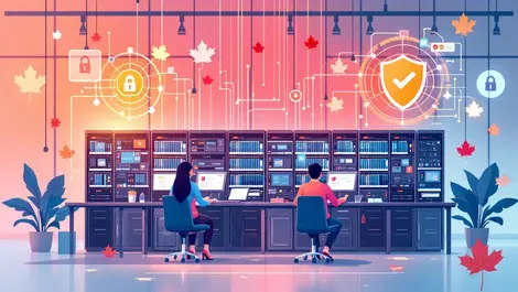 Canadian it professionals mainframe computers data streams security shield maple leaves