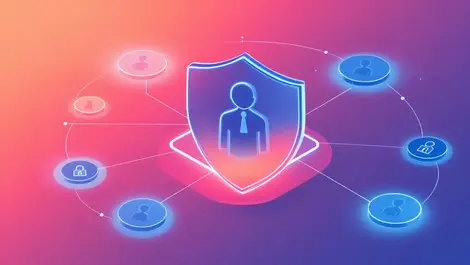 Digital shield protecting interconnected network human silhouettes identity security