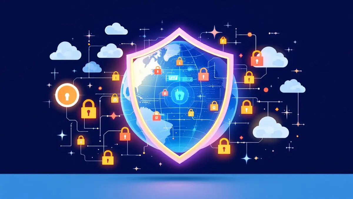 Digital globe protected by locks data streams server cloud icons global data security