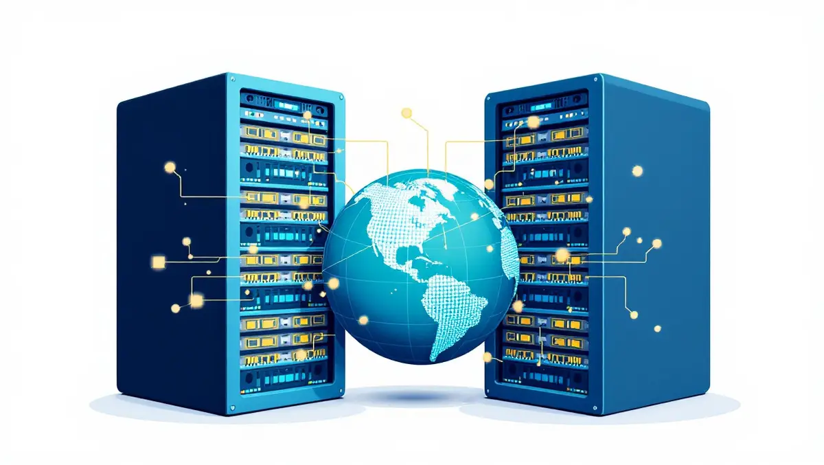 Illustration server racks processors globe digital lines global ai model deployment performance