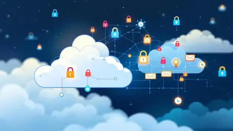 Cloud with interconnected data nodes secure digital locks and globe symbolizing data security ai compliance