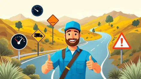 Smiling delivery van driver thumbs up safe driving symbols australia nz