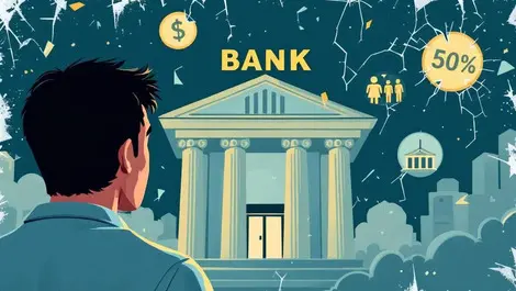 Disappointed customer bank building faded cracked trust service symbols singapore banking