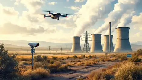 Drones flying near power plant security cameras barriers australia