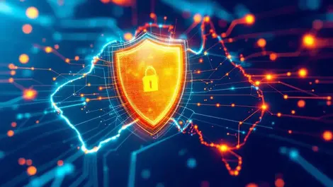 Security shield digital network lines map australia new zealand cyber protection