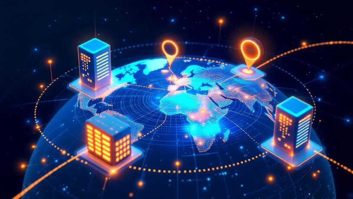 Illustration globe interconnected servers data centers glowing pathways ai processing