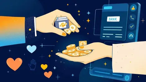 Uk charity digital bank transfer hands exchanging money heart helping hands