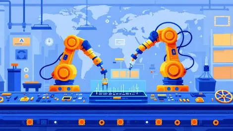 Mechanical arms assembling electronic components automation manufacturing globe europe us