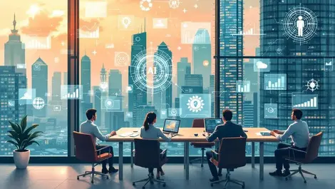 Businesspeople singapore skyscraper offices digital data ai investment growth