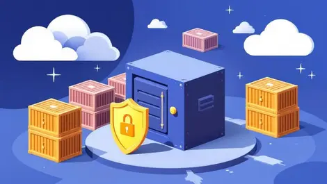 Secure digital vault container stacks shield protection cloud servers