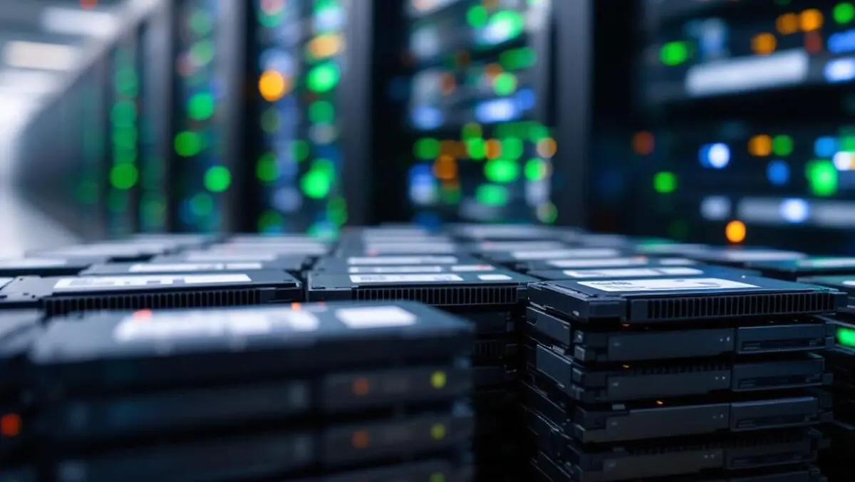 Large stack solid state drives arranged rows data center server racks