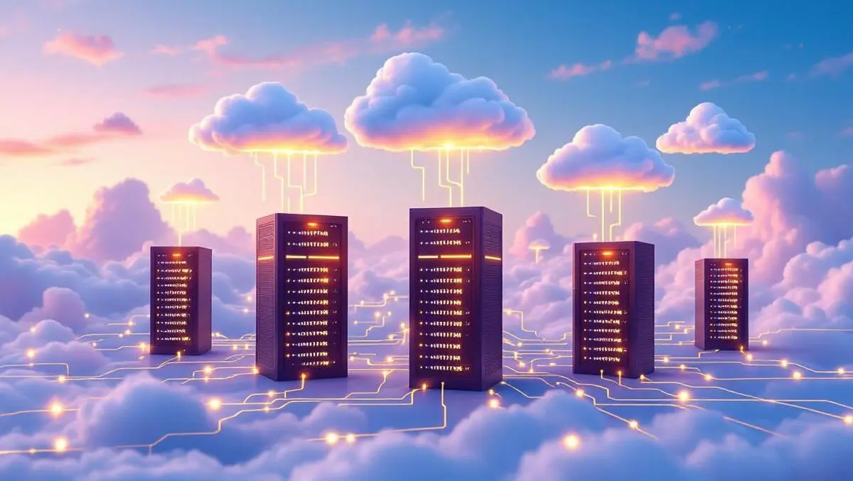 Illustration data streams flowing multiple cloud servers glowing connections