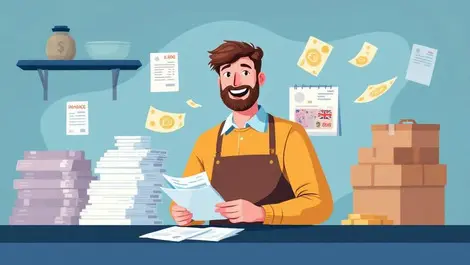 Uk small business owner receiving timely payments organizing invoices