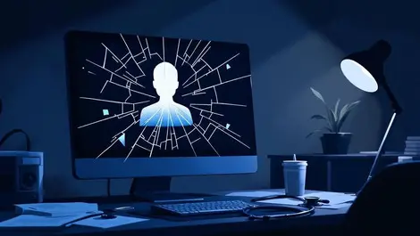 Moody healthcare data breach broken medical profile icon scene