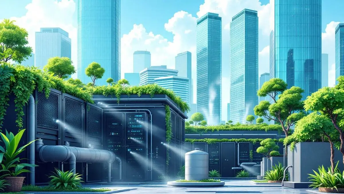 Singapore green ai data centre with cooling pipes and mist