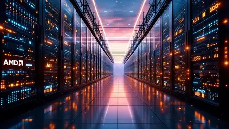 Silicon valley data center amd ai server racks dusk scene