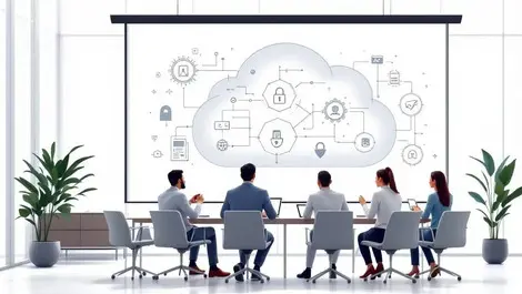 Modern office meeting secure compliant ai workflow cloud display
