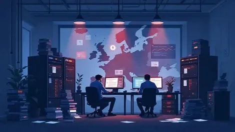 Overworked eu data privacy team dim office papers servers alerts