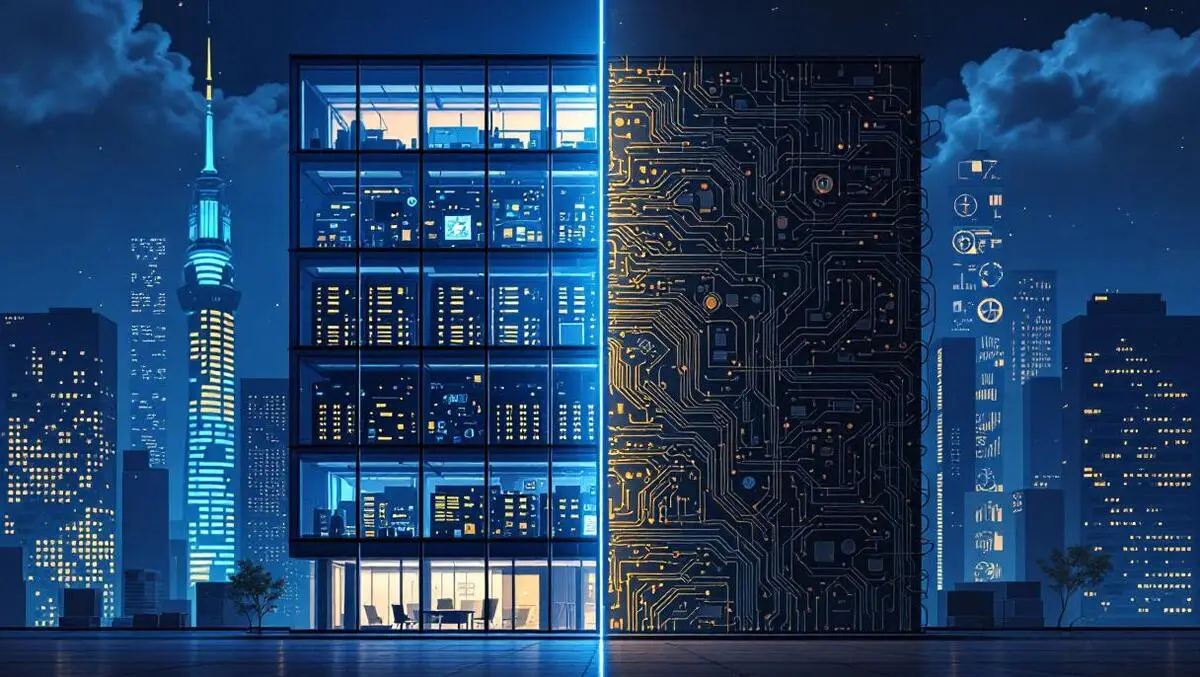 Apac office ai modern server racks vs legacy rusty cables night