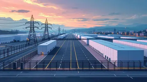 Massive modern data centre complex with substation and security