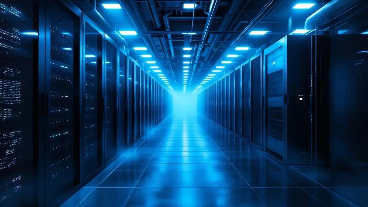 Photorealistic ai data centre liquid cooled servers blue mist