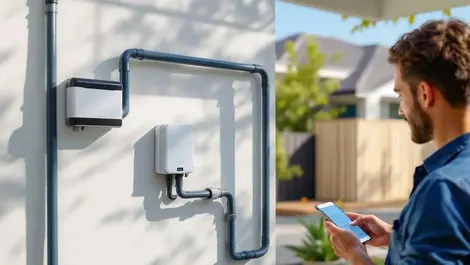 Modern australian home bore water pump with smartphone monitoring