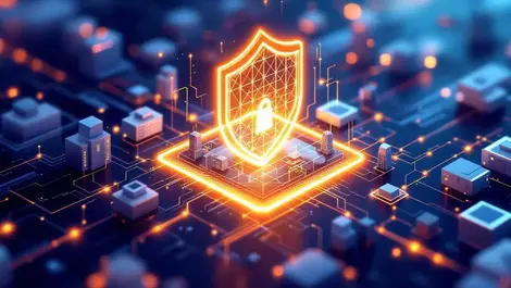 Glowing geometric shield protecting enterprise cloud networks