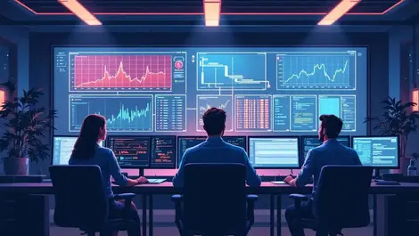 Enterprise security ops center analyzing live attack path highlighted route